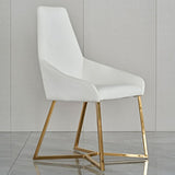 SET OF 4 Dining Chair White PVC Dining Chair Gold Criss Cross Legs - Front View
