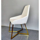 SET OF 4 Dining Chair White PVC Dining Chair Gold Criss Cross Legs - Side View