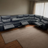 6 Seater Modular Corner Leather Manual Recliner Sofa Black - Front View