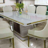 Asta Luxury Tempered Glass Top High Gloss Dining Table with Storage Cabinet - Side View
