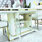 Asta Luxury Tempered Glass Top High Gloss Dining Table with Storage Cabinet - Top-Down View