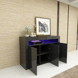 LED High Gloss White Buffet Kitchen Cabinet Sideboard Cupboard Black - Front View