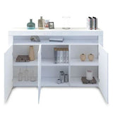 LED High Gloss White Buffet Kitchen Cabinet Sideboard Cupboard White - Front View