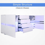 Buffet Sideboard Cabinet High Gloss RGB LED Storage Cupboard with 2 Doors & 4 Drawers White - Front View