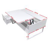 Lift Up White Coffee Table With Storage - Side View