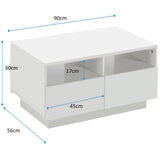 High Gloss White LED Coffee Table With 4 Drawers - Side View