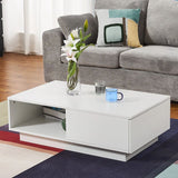 LED High Gloss Top White Coffee Table With Single Drawer - Front View