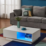 LED High Gloss Top White Coffee Table With Single Drawer - Side View