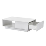 LED High Gloss Top White Coffee Table With Single Drawer - 45-Degree Angle