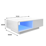 LED High Gloss Top White Coffee Table With Single Drawer - Rear View