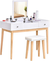 Princess White Dresser Table With Mirror, Stool And Storage Drawers Set - Top-Down View