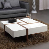 Vintage Elegant White and Brown Criss Cross Coffee Table - Front View