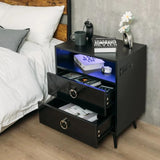 Amelia Modern LED Bedside table with USB and power socket Black - Front View