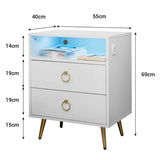 Amelia Modern LED Bedside table with USB and power socket White - Front View