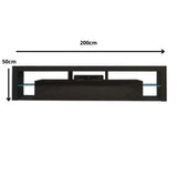 Modern TV Cabinet Living Room Furniture 200cm Black - Front View