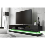 Modern High Gloss LED RGB TV Entertainment Unit with Storage 220cm - Black - Front View
