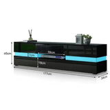 Modern High Gloss Front TV Entertainment Unit 177cm LED Storage Drawer - Black - Front View