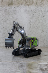 1:18 Scale 13-Channel Alloy Remote Control Excavator Construction Vehicle with Lights, Sound and Steam - Rear View