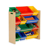 Kids Organiser Shelf Storage Rack for Toys - 12 Multicoloured Bins - Front View