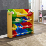 Kids Organiser Shelf Storage Rack for Toys - 12 Multicoloured Bins - Side View