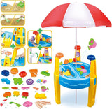 Outdoor Sand and Water Table Toy with Umbrella (28 Pcs Accessories) - Front View