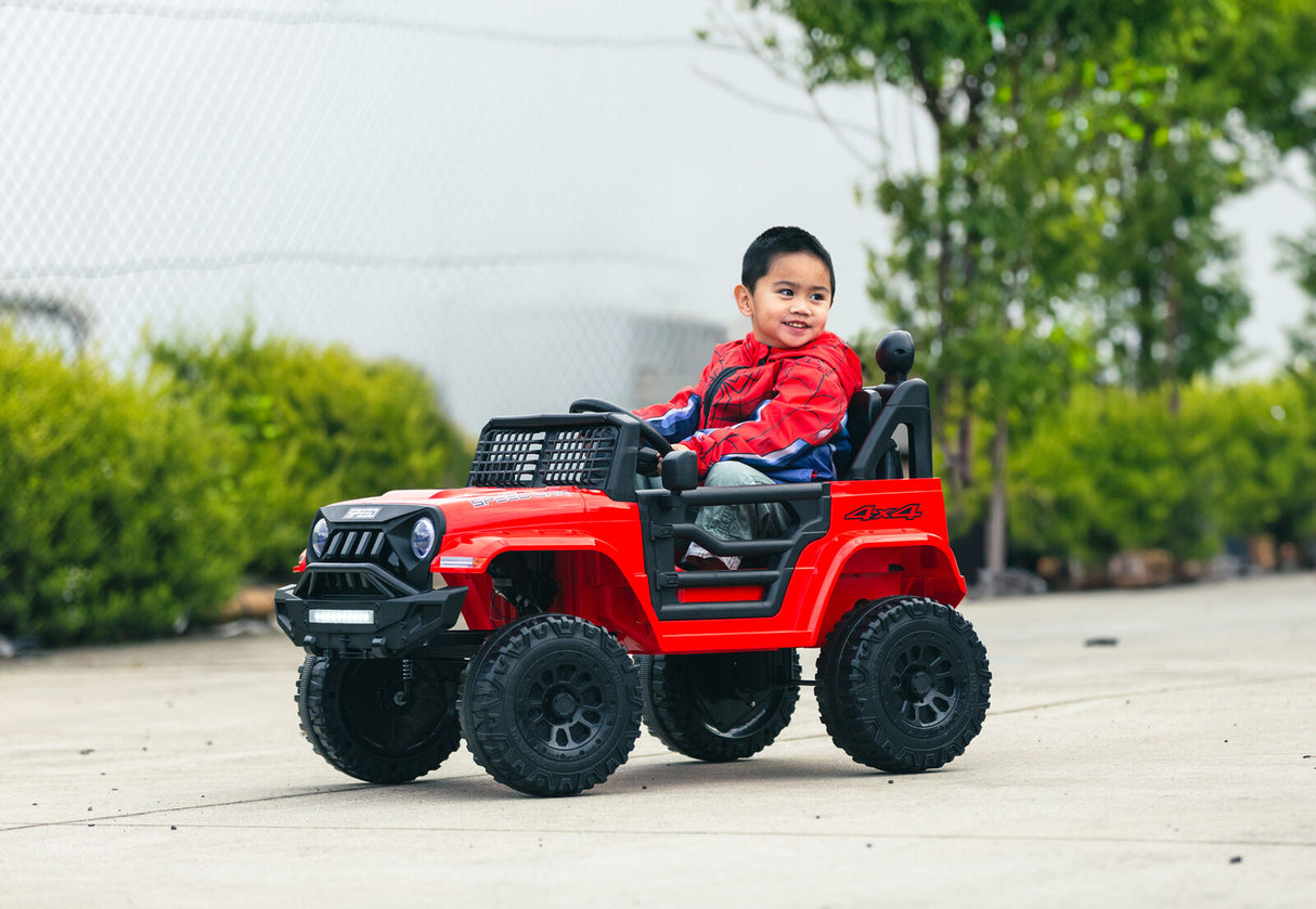 Adventure-Ready Red Jeep-Inspired Remote Control Electric Ride-On Car