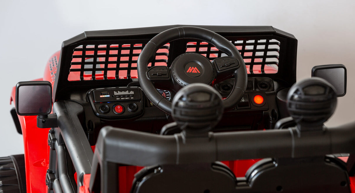 Adventure-Ready Red Jeep-Inspired Remote Control Electric Ride-On Car