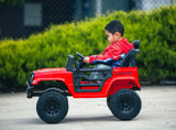 Adventure-Ready Red Jeep-Inspired Remote Control Electric Ride-On Car - Low Angle