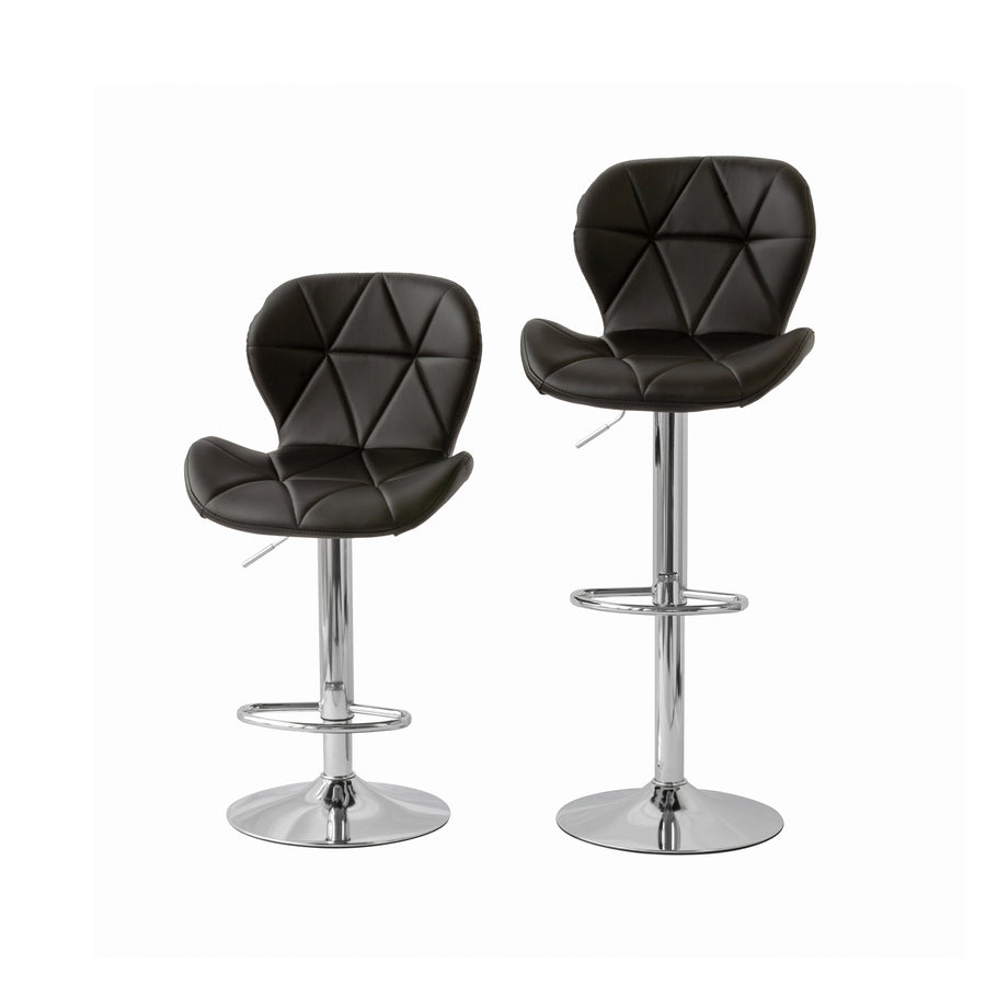 2 Comfortable Bar Stools (Black) w/ Adjustable Height, 90-112cm