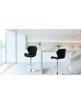 2 Comfortable Bar Stools (Black) w/ Adjustable Height, 90-112cm - 45-Degree Angle