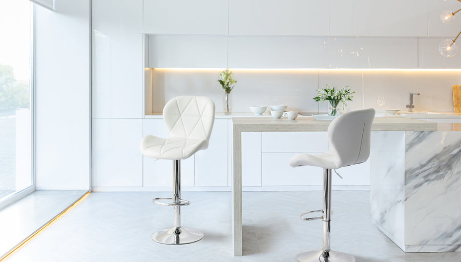 2 Comfortable Bar Stools (White) w/ Adjustable Height, 90-112cm