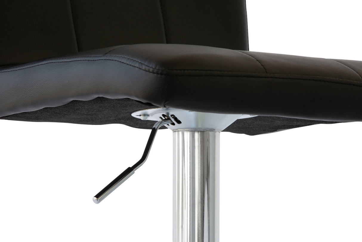 2 Tall Back Paddled Leather Barstools (Black), 90-110cm