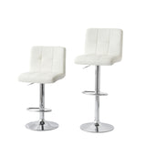 2 Tall Back Padded Leather Barstools (White), 90-110cm - Side View