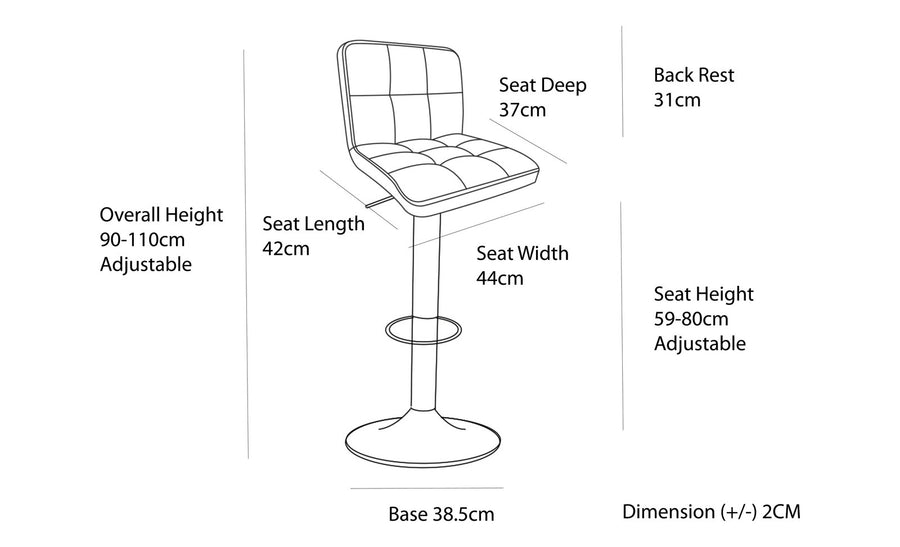 2 Tall Back Padded Leather Barstools (White), 90-110cm