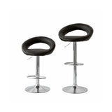 2 Curve Leather Barstools (Black) w/ Adjustable Height, 78-99cm - 45-Degree Angle