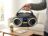 Portable CD Player (Black) 4W Speaker with FM Radio & AUX In - Top-Down View