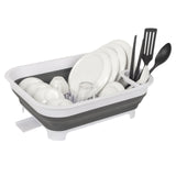 Collapsible Dish Rack with Utensil Section Space-Saving Drying Rack for Compact Kitchens & Camping - Front View