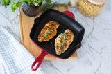 Enamelled Cast Iron Square Grill Pan (44 x 30 x 4.7 cm) - Red - Front View