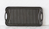 Oil-seasoned Ready to use 50.7x25.8cm Reversible Cast Iron Grill - Black - Front View