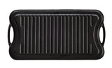 Oil-seasoned Ready to use 50.7x25.8cm Reversible Cast Iron Grill - Black - Top-Down View