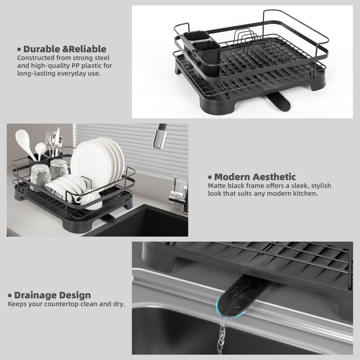 Steel Frame Dish Drying Rack Durable Steel Frame, Removable Utensil Holder, Compact Size for Small Kitchens & Apartments