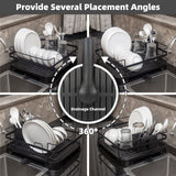 Steel Frame Dish Drying Rack Durable Steel Frame, Removable Utensil Holder, Compact Size for Small Kitchens & Apartments - Rear View