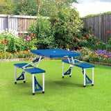Portable Blue 4-Person Outdoor Folding Table Set - Front View