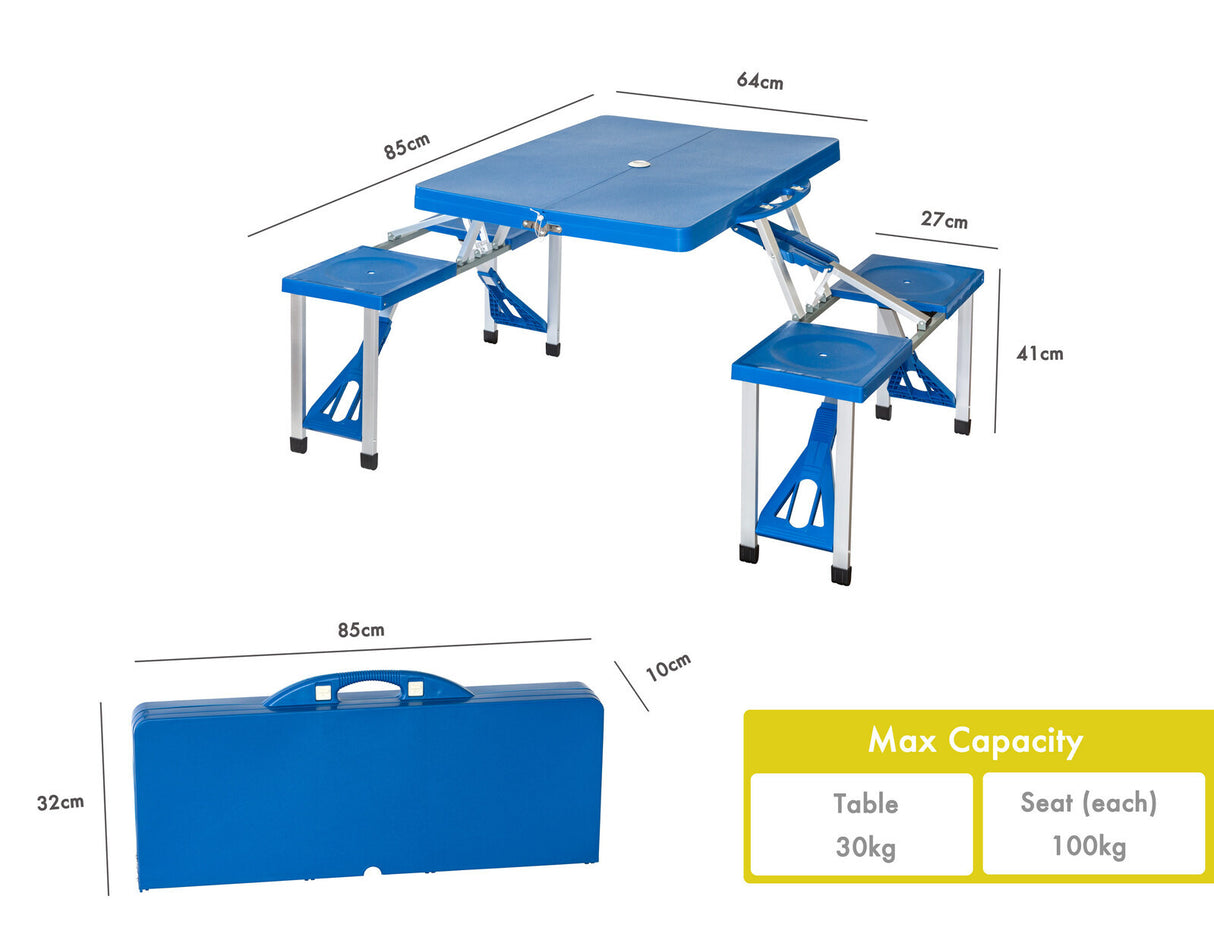 Portable Blue 4-Person Outdoor Folding Table Set
