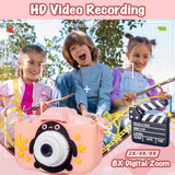 Kids Digital Dual Lens Camera, 4x Zoom and HD Video Recording (Pink) - Close-Up Angle