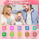 Kids Digital Dual Lens Camera, 4x Zoom and HD Video Recording (Pink) - Low Angle