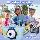 Kids Digital Dual Lens Camera, 4x Zoom and HD Video Recording (Blue) - Side View