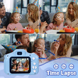 Kids Digital Dual Lens Camera, 4x Zoom and HD Video Recording (Blue) - 45-Degree Angle