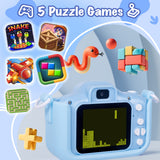 Kids Digital Dual Lens Camera, 4x Zoom and HD Video Recording (Blue) - Close-Up Angle
