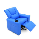 Blue Kids push back recliner chair with cup holder - Front View